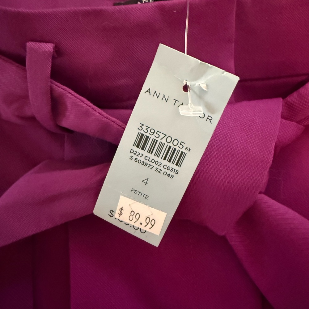 Ann Taylor Plum Tie Waist Straight Pant